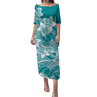 Polynesian Plumeria Flowers Tribal Puletasi Pacific Tattoo Teal Style - Polynesian Pride
