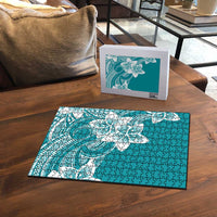 Polynesian Plumeria Flowers Tribal Puzzle Pacific Tattoo Teal Style - Polynesian Pride