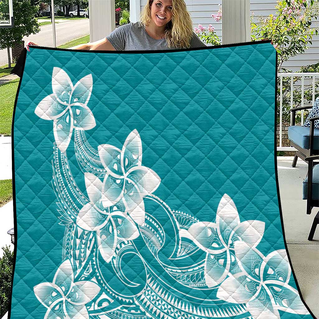 Polynesian Plumeria Flowers Tribal Quilt Pacific Tattoo Teal Style - Polynesian Pride