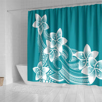 Polynesian Plumeria Flowers Tribal Shower Curtain Pacific Tattoo Teal Style - Polynesian Pride