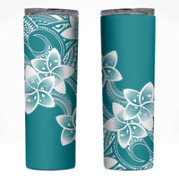 Polynesian Plumeria Flowers Tribal Skinny Tumbler Pacific Tattoo Teal Style - Polynesian Pride