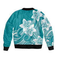 Polynesian Plumeria Flowers Tribal Sleeve Zip Bomber Jacket Pacific Tattoo Teal Style - Polynesian Pride