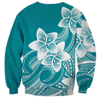 Polynesian Plumeria Flowers Tribal Sweatshirt Pacific Tattoo Teal Style - Polynesian Pride