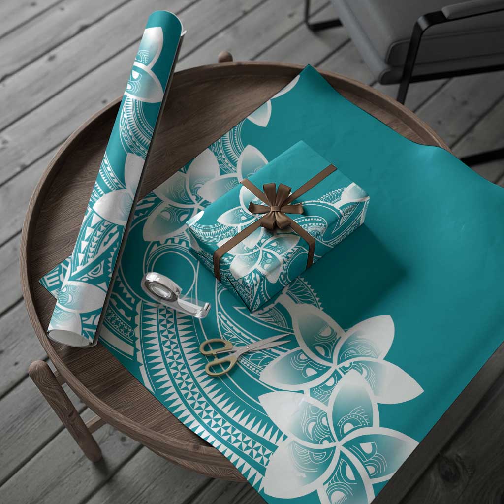 Polynesian Plumeria Flowers Tribal Wrapping Paper Pacific Tattoo Teal Style - Polynesian Pride