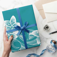 Polynesian Plumeria Flowers Tribal Wrapping Paper Pacific Tattoo Teal Style - Polynesian Pride