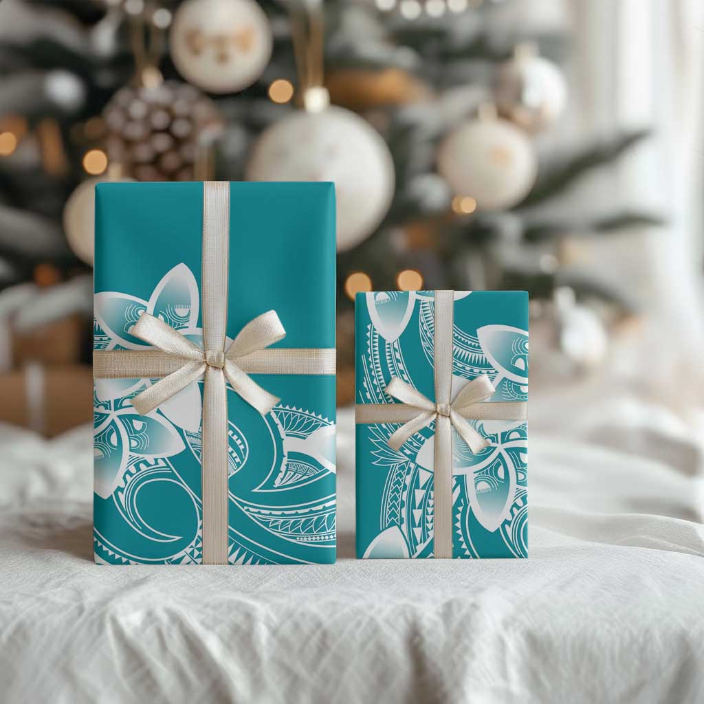 Polynesian Plumeria Flowers Tribal Wrapping Paper Pacific Tattoo Teal Style - Polynesian Pride