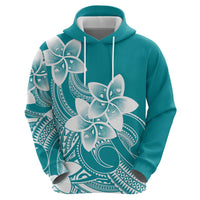 Polynesian Plumeria Flowers Tribal Zip Hoodie Pacific Tattoo Teal Style - Polynesian Pride