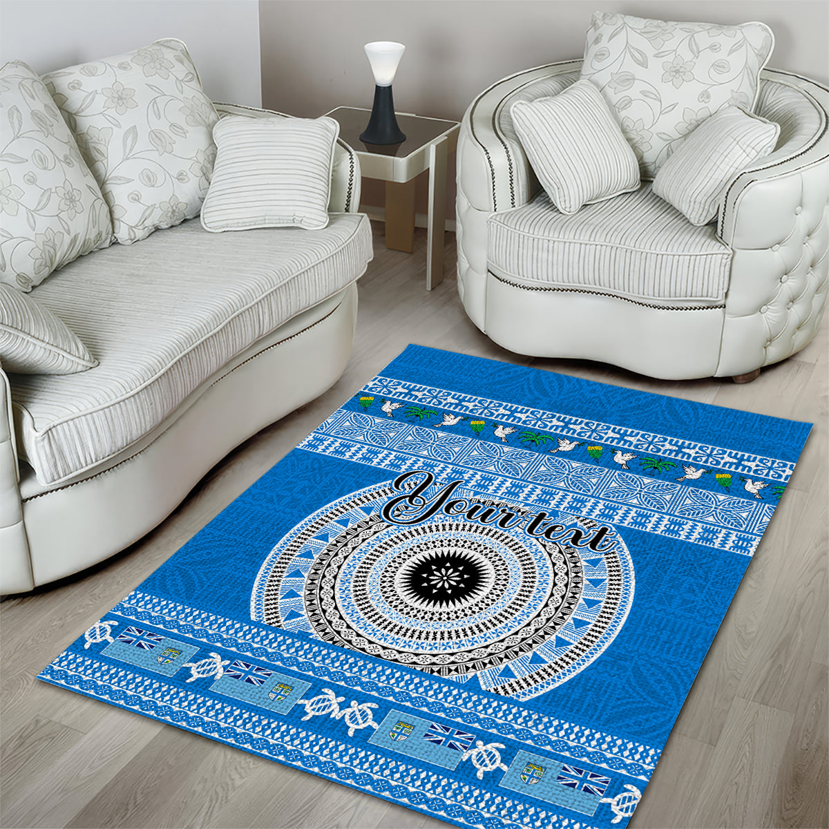 Personalised Fiji Marau Na Kerisimasi Area Rug Merry Christmas Tapa Pattern Blue Style LT9 - Polynesian Pride