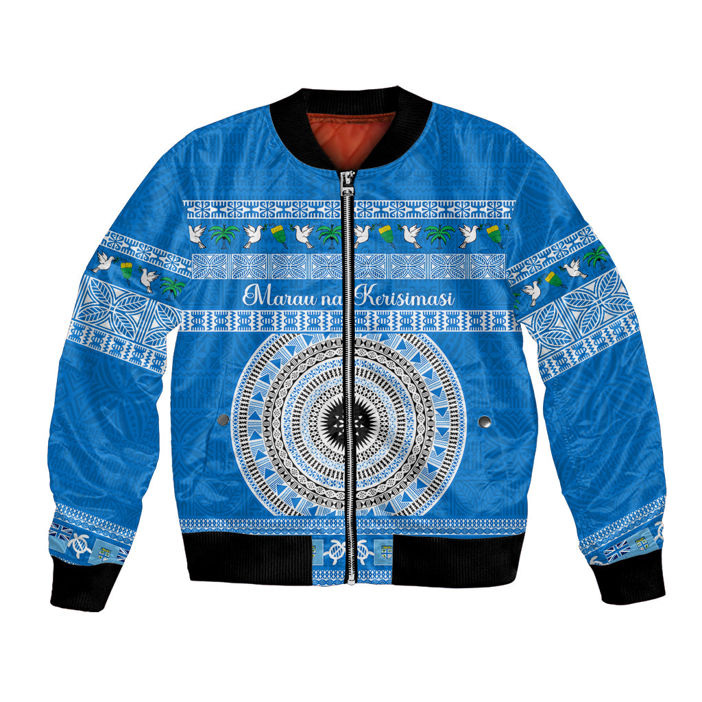 Personalised Fiji Marau Na Kerisimasi Bomber Jacket Merry Christmas Tapa Pattern Blue Style LT9 Unisex Red - Polynesian Pride