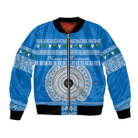 Personalised Fiji Marau Na Kerisimasi Bomber Jacket Merry Christmas Tapa Pattern Blue Style LT9 Unisex Red - Polynesian Pride