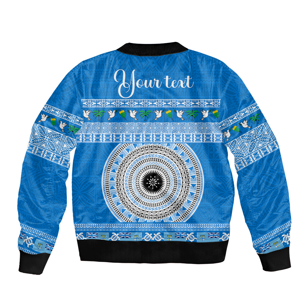 Personalised Fiji Marau Na Kerisimasi Bomber Jacket Merry Christmas Tapa Pattern Blue Style LT9 - Polynesian Pride