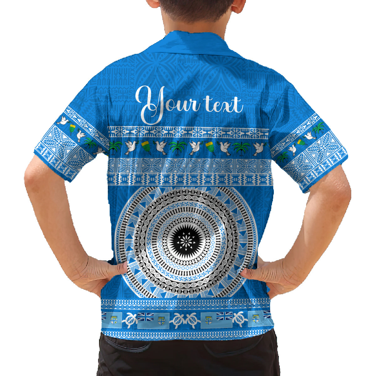Personalised Fiji Marau Na Kerisimasi Family Matching Long Sleeve Bodycon Dress and Hawaiian Shirt Merry Christmas Tapa Pattern Blue Style LT9 - Polynesian Pride