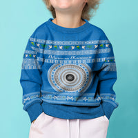 Personalised Fiji Marau Na Kerisimasi Kid Ugly Christmas Sweater Merry Christmas Tapa Pattern Blue Style LT9 - Polynesian Pride