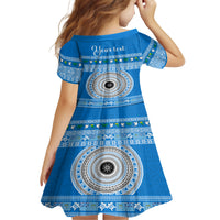 Personalised Fiji Marau Na Kerisimasi Kid Short Sleeve Dress Merry Christmas Tapa Pattern Blue Style LT9 - Polynesian Pride