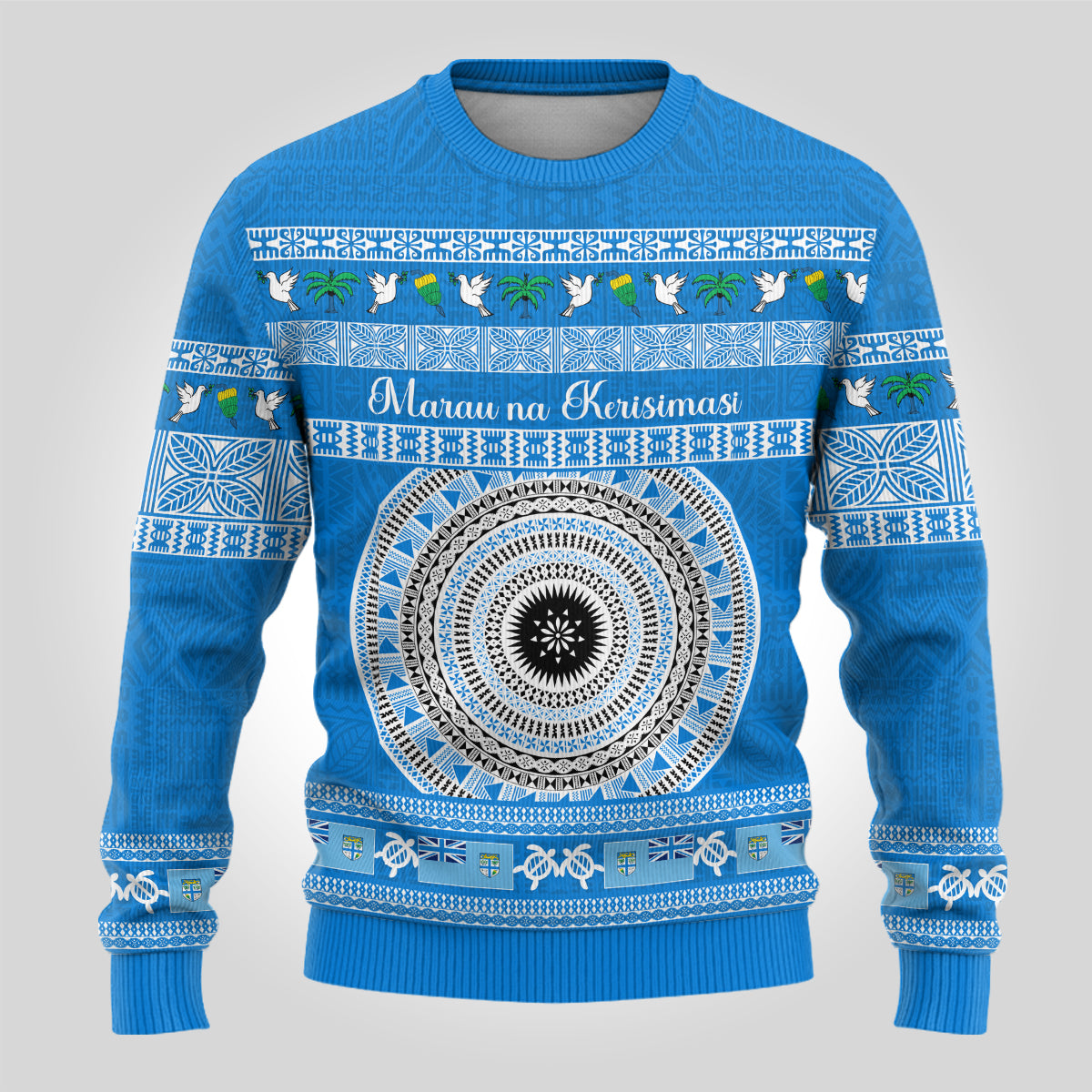 Personalised Fiji Marau Na Kerisimasi Ugly Christmas Sweater Merry Christmas Tapa Pattern Blue Style LT9 - Polynesian Pride