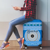 Personalised Fiji Marau Na Kerisimasi Luggage Cover Merry Christmas Tapa Pattern Blue Style LT9 - Polynesian Pride