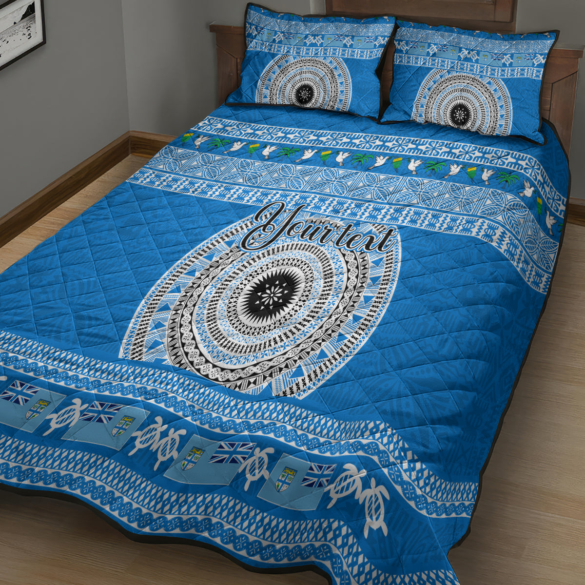 Personalised Fiji Marau Na Kerisimasi Quilt Bed Set Merry Christmas Tapa Pattern Blue Style LT9 - Polynesian Pride