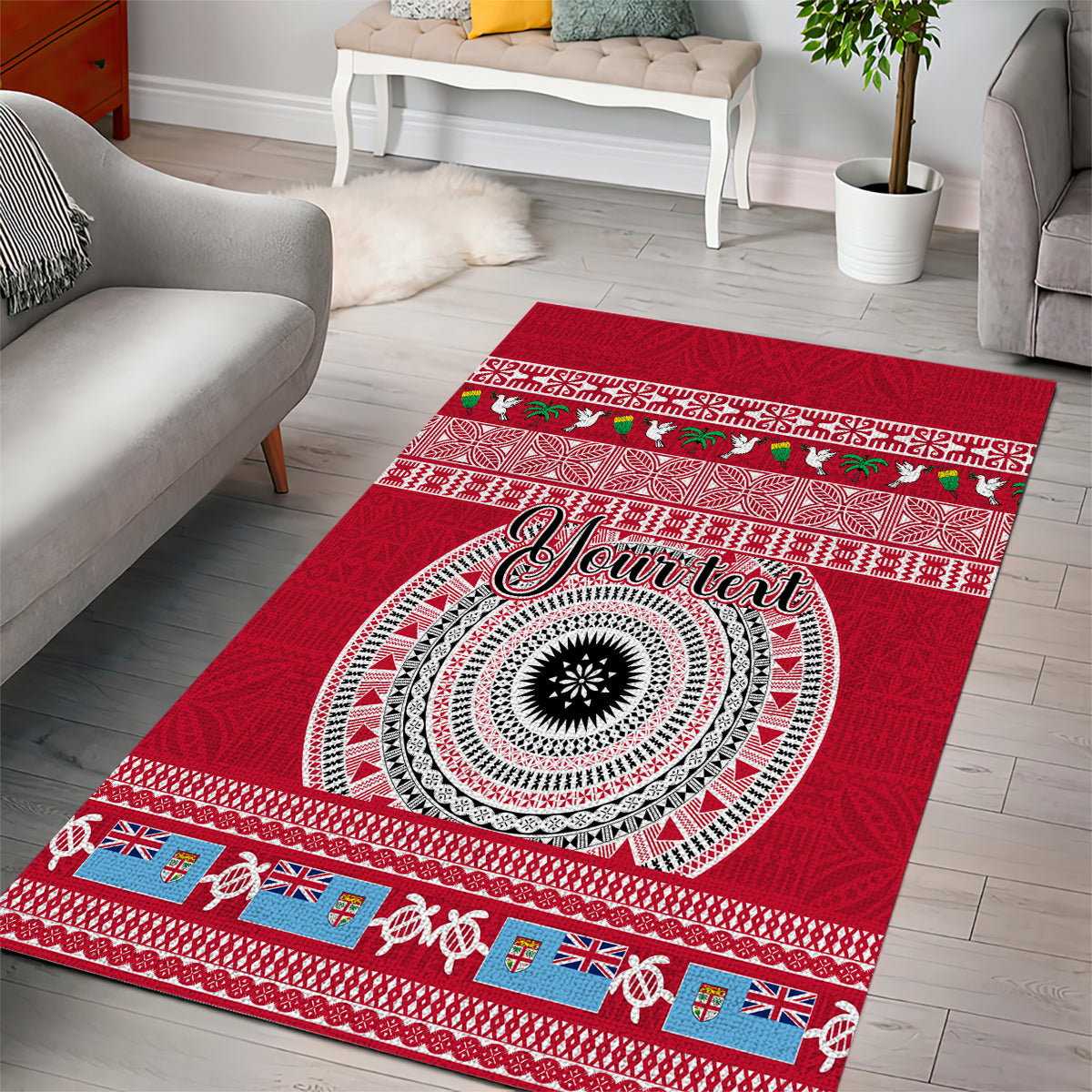 Personalised Fiji Marau Na Kerisimasi Area Rug Merry Christmas Tapa Pattern Red Style LT9 - Polynesian Pride
