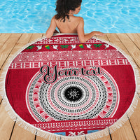 Personalised Fiji Marau Na Kerisimasi Beach Blanket Merry Christmas Tapa Pattern Red Style LT9 - Polynesian Pride