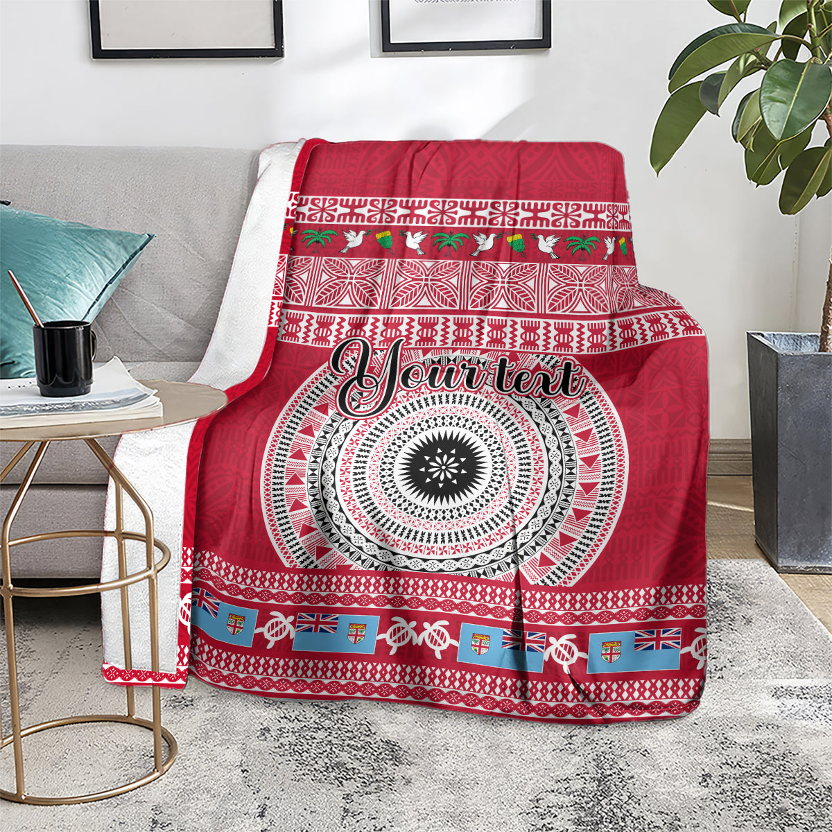 Personalised Fiji Marau Na Kerisimasi Blanket Merry Christmas Tapa Pattern Red Style LT9 - Polynesian Pride