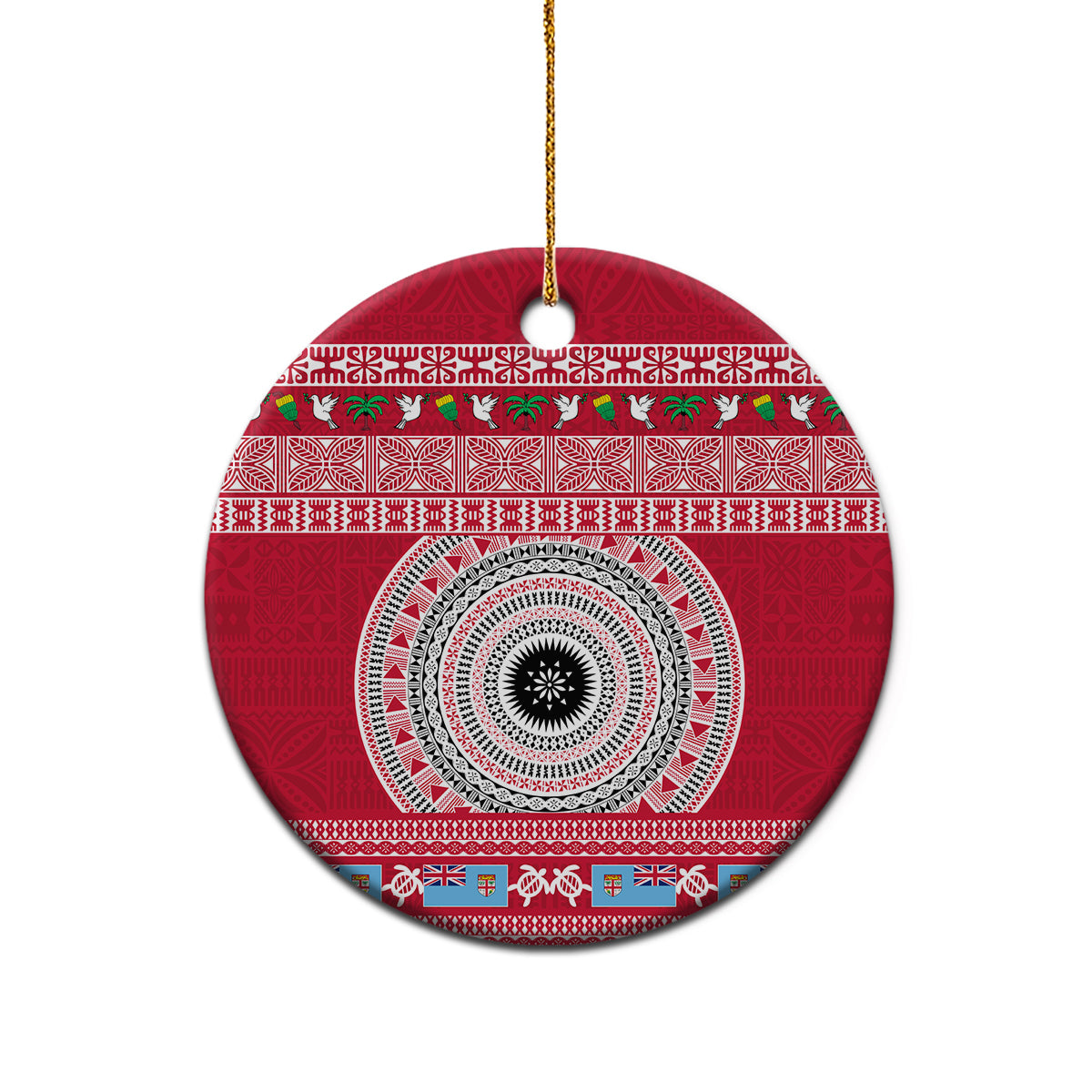 Personalised Fiji Marau Na Kerisimasi Ceramic Ornament Merry Christmas Tapa Pattern Red Style LT9 - Polynesian Pride