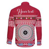 Personalised Fiji Marau Na Kerisimasi Family Matching Long Sleeve Bodycon Dress and Hawaiian Shirt Merry Christmas Tapa Pattern Red Style LT9 - Polynesian Pride