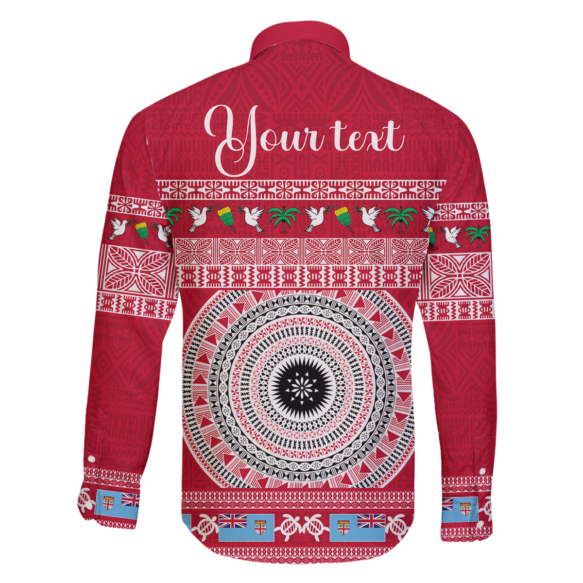 Personalised Fiji Marau Na Kerisimasi Family Matching Off Shoulder Long Sleeve Dress and Hawaiian Shirt Merry Christmas Tapa Pattern Red Style LT9 - Polynesian Pride