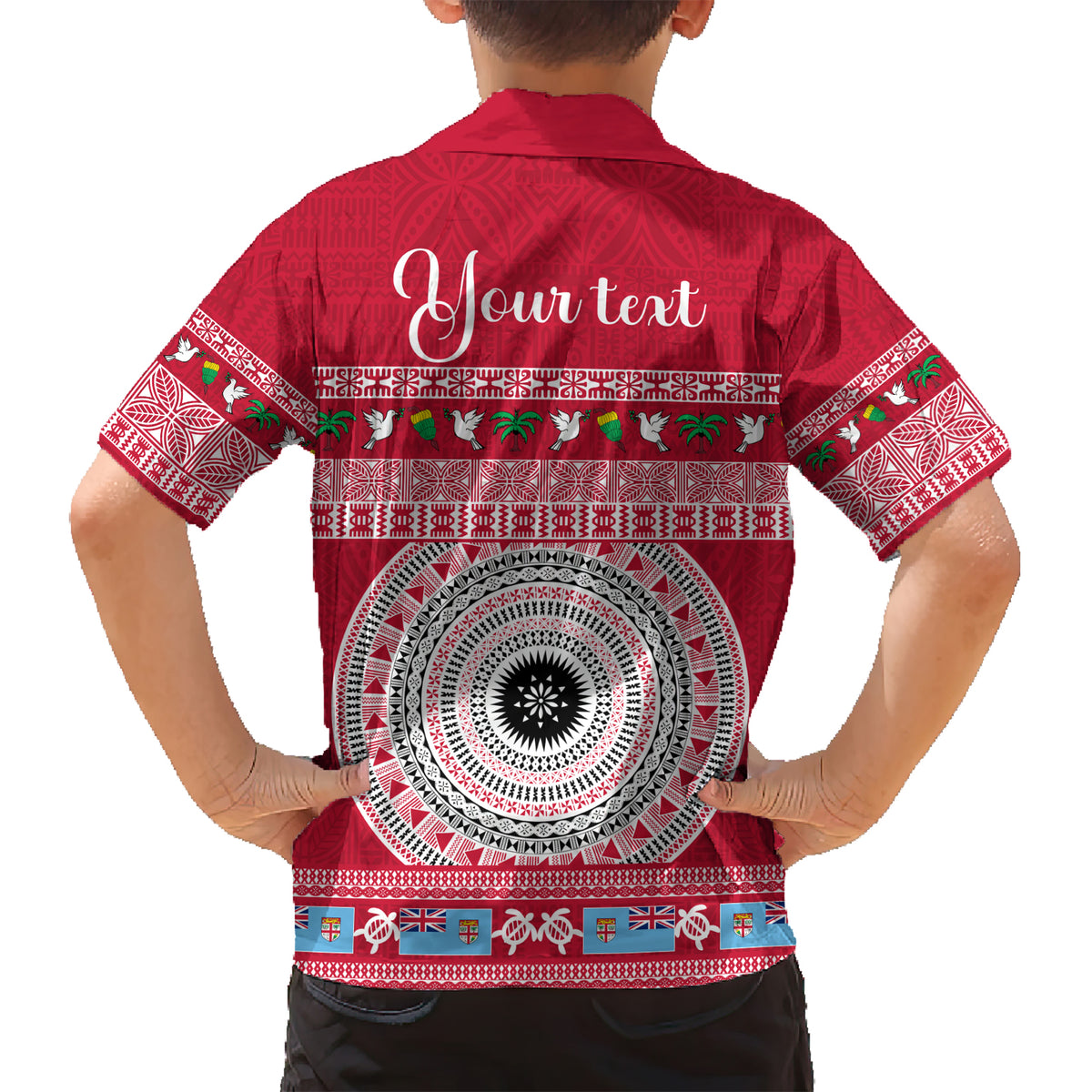 Personalised Fiji Marau Na Kerisimasi Kid Hawaiian Shirt Merry Christmas Tapa Pattern Red Style LT9 - Polynesian Pride