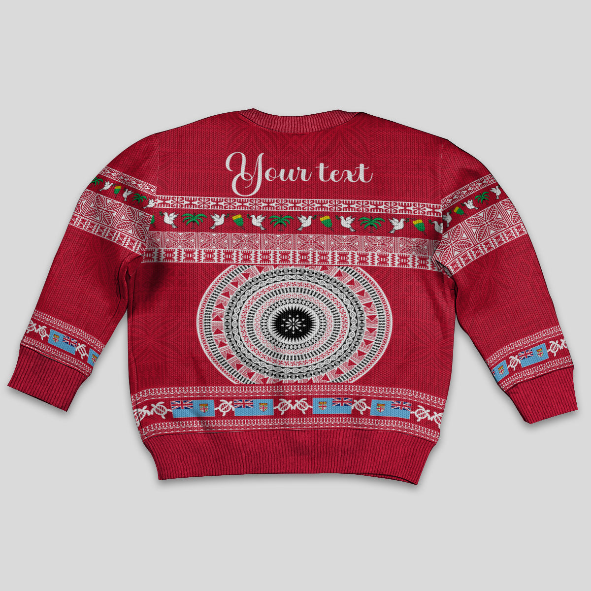 Personalised Fiji Marau Na Kerisimasi Kid Ugly Christmas Sweater Merry Christmas Tapa Pattern Red Style LT9 - Polynesian Pride
