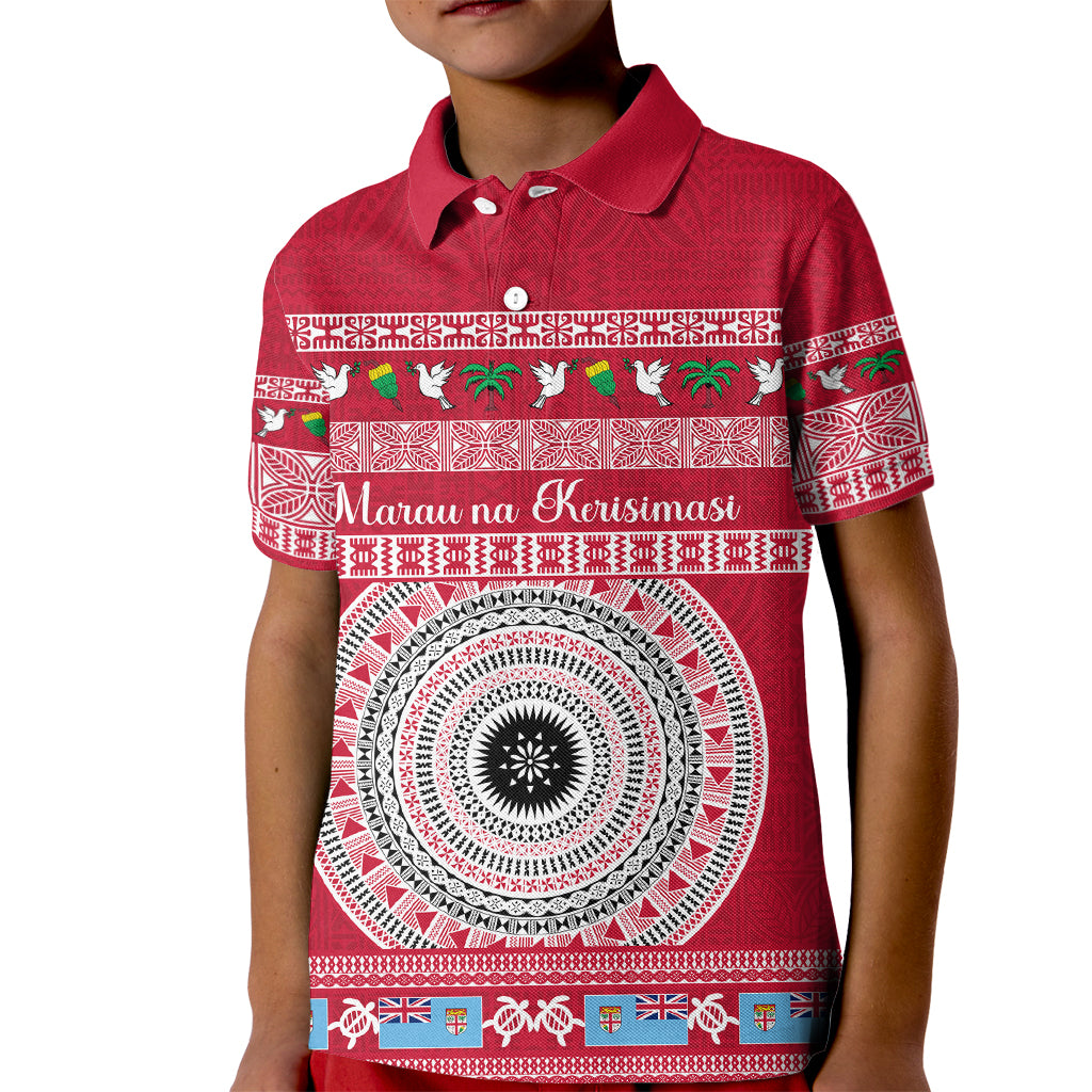 Personalised Fiji Marau Na Kerisimasi Kid Polo Shirt Merry Christmas Tapa Pattern Red Style LT9 Kid Red - Polynesian Pride