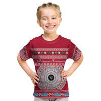 Personalised Fiji Marau Na Kerisimasi Kid T Shirt Merry Christmas Tapa Pattern Red Style LT9 Red - Polynesian Pride