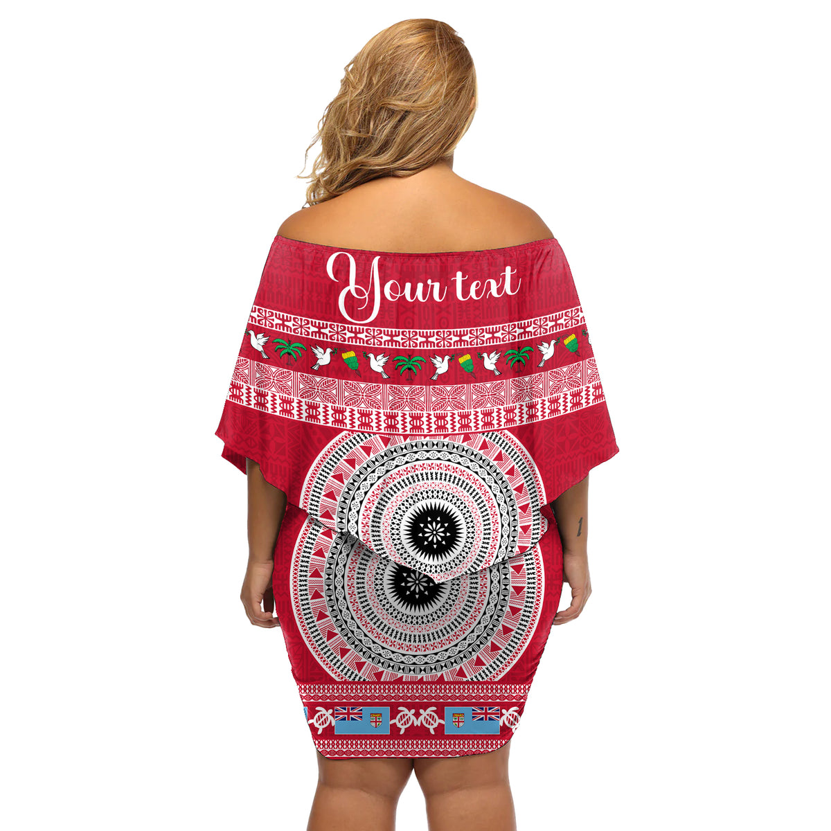 Personalised Fiji Marau Na Kerisimasi Off Shoulder Short Dress Merry Christmas Tapa Pattern Red Style LT9 - Polynesian Pride