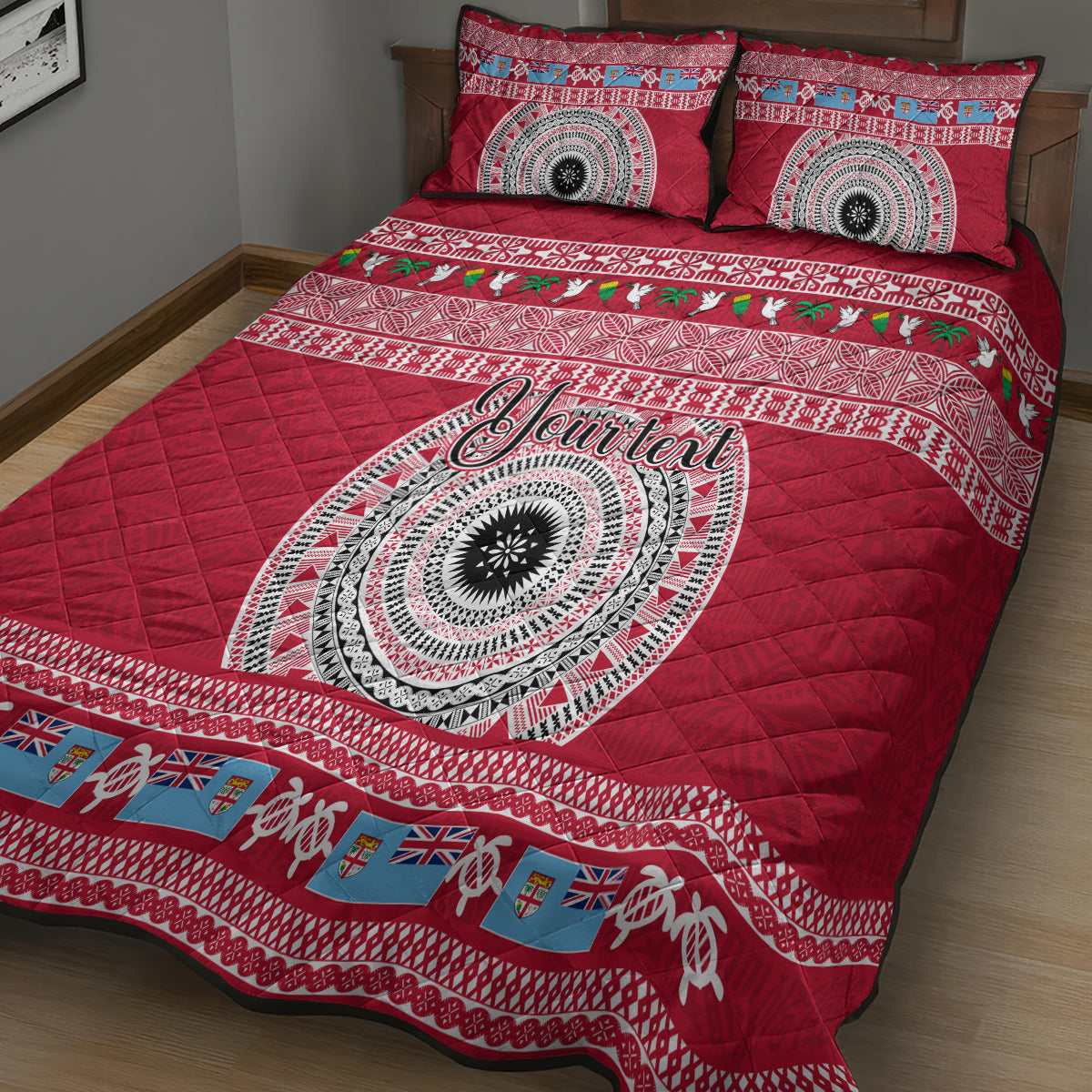 Personalised Fiji Marau Na Kerisimasi Quilt Bed Set Merry Christmas Tapa Pattern Red Style LT9 - Polynesian Pride