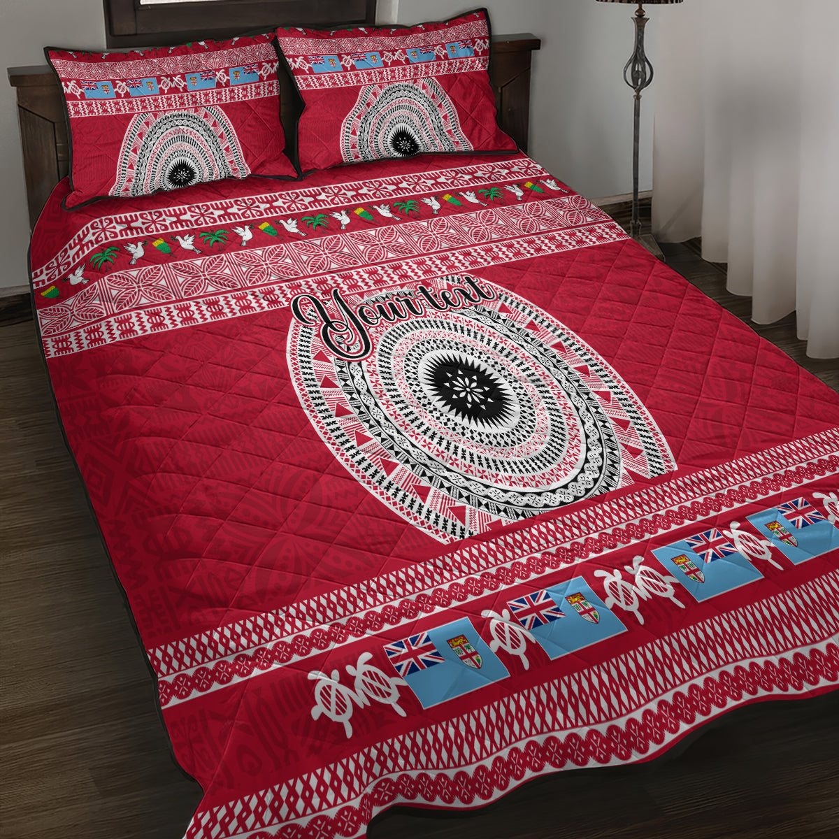 Personalised Fiji Marau Na Kerisimasi Quilt Bed Set Merry Christmas Tapa Pattern Red Style LT9 - Polynesian Pride