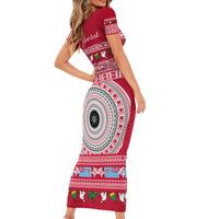 Personalised Fiji Marau Na Kerisimasi Short Sleeve Bodycon Dress Merry Christmas Tapa Pattern Red Style LT9 - Polynesian Pride