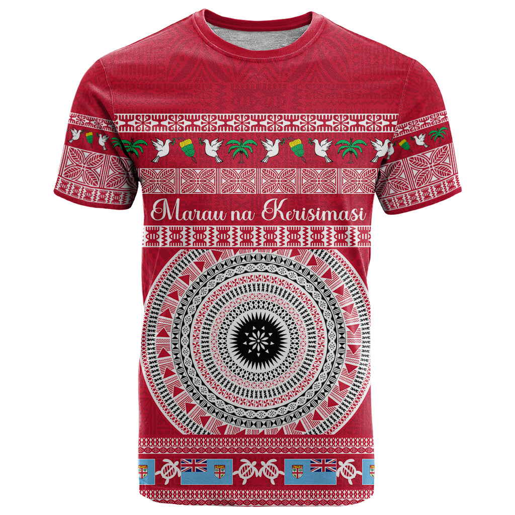 Personalised Fiji Marau Na Kerisimasi T Shirt Merry Christmas Tapa Pattern Red Style LT9 Red - Polynesian Pride