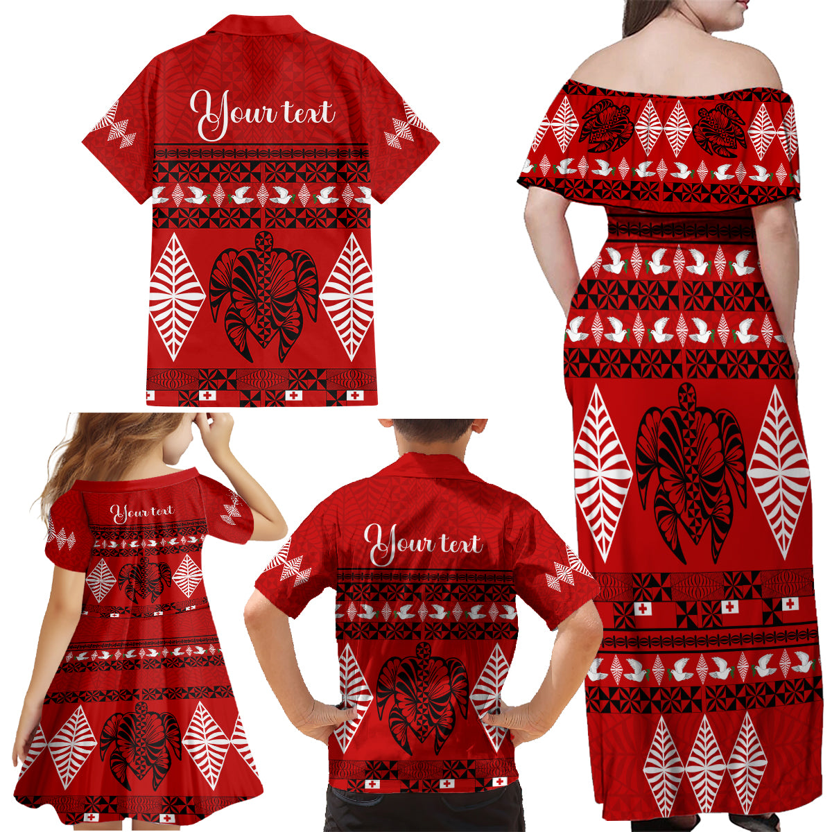 Personalised Tonga Kilisimasi Fiefia Family Matching Off Shoulder Maxi Dress and Hawaiian Shirt Merry Christmas with Turtle Ngatu Pattern LT9 - Polynesian Pride