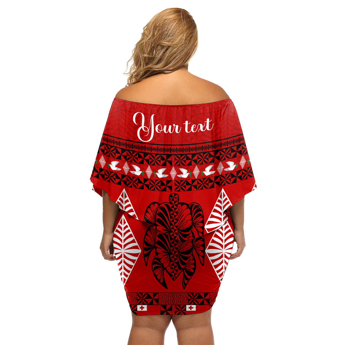 Personalised Tonga Kilisimasi Fiefia Family Matching Off Shoulder Short Dress and Hawaiian Shirt Merry Christmas with Turtle Ngatu Pattern LT9 - Polynesian Pride