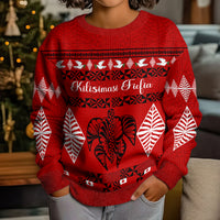 Personalised Tonga Kilisimasi Fiefia Kid Ugly Christmas Sweater Merry Christmas with Turtle Ngatu Pattern LT9 - Polynesian Pride