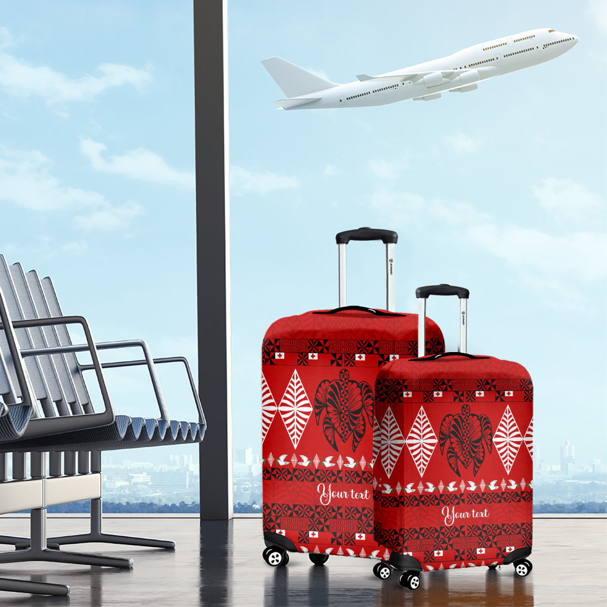 Personalised Tonga Kilisimasi Fiefia Luggage Cover Merry Christmas with Turtle Ngatu Pattern LT9 - Polynesian Pride