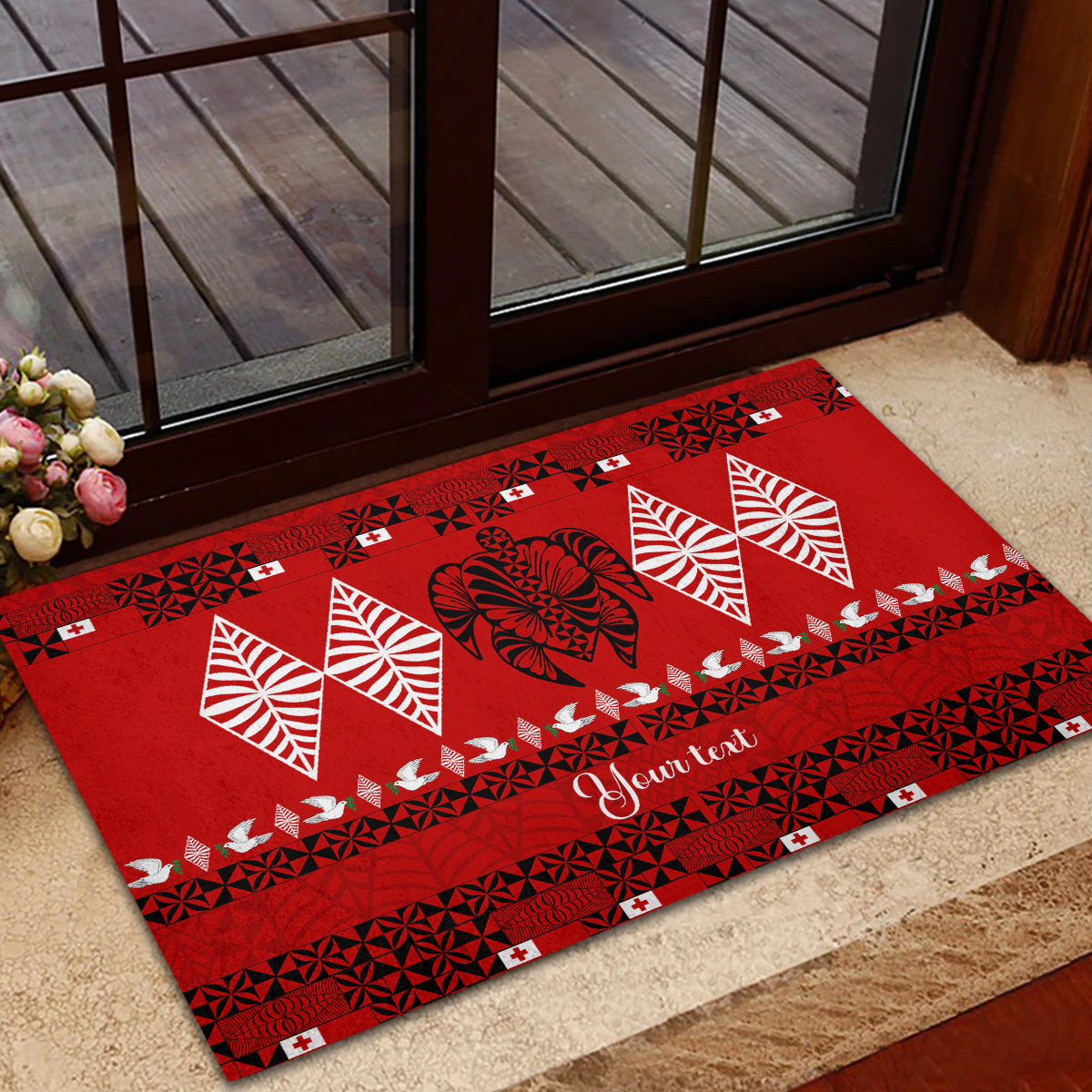 Personalised Tonga Kilisimasi Fiefia Rubber Doormat Merry Christmas with Turtle Ngatu Pattern LT9 - Polynesian Pride