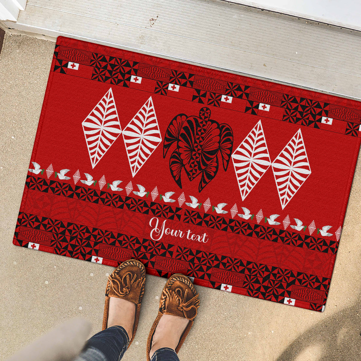 Personalised Tonga Kilisimasi Fiefia Rubber Doormat Merry Christmas with Turtle Ngatu Pattern LT9 - Polynesian Pride