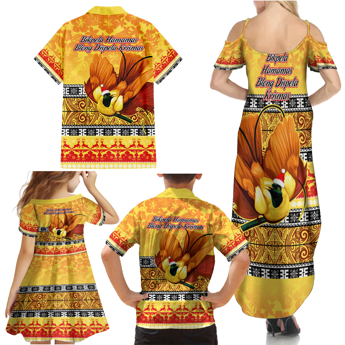 PNG Hamamas Krismas Family Matching Summer Maxi Dress and Hawaiian Shirt Papua New Guinea Bird Of Paradise Merry Christmas Gold Style LT9 - Polynesian Pride