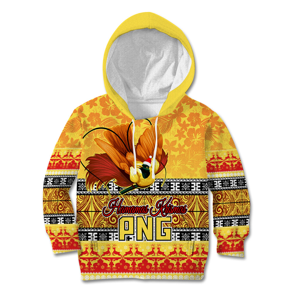 PNG Hamamas Krismas Kid Hoodie Papua New Guinea Bird Of Paradise Merry Christmas Gold Style LT9 Hoodie Gold - Polynesian Pride