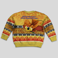 PNG Hamamas Krismas Kid Ugly Christmas Sweater Papua New Guinea Bird Of Paradise Merry Christmas Gold Style LT9 - Polynesian Pride