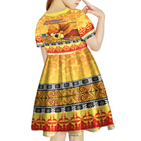 PNG Hamamas Krismas Kid Short Sleeve Dress Papua New Guinea Bird Of Paradise Merry Christmas Gold Style LT9 - Polynesian Pride