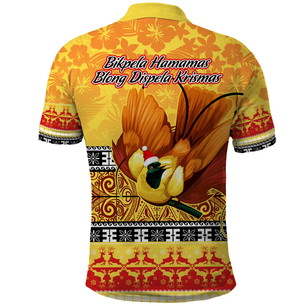 PNG Hamamas Krismas Polo Shirt Papua New Guinea Bird Of Paradise Merry Christmas Gold Style LT9 - Polynesian Pride