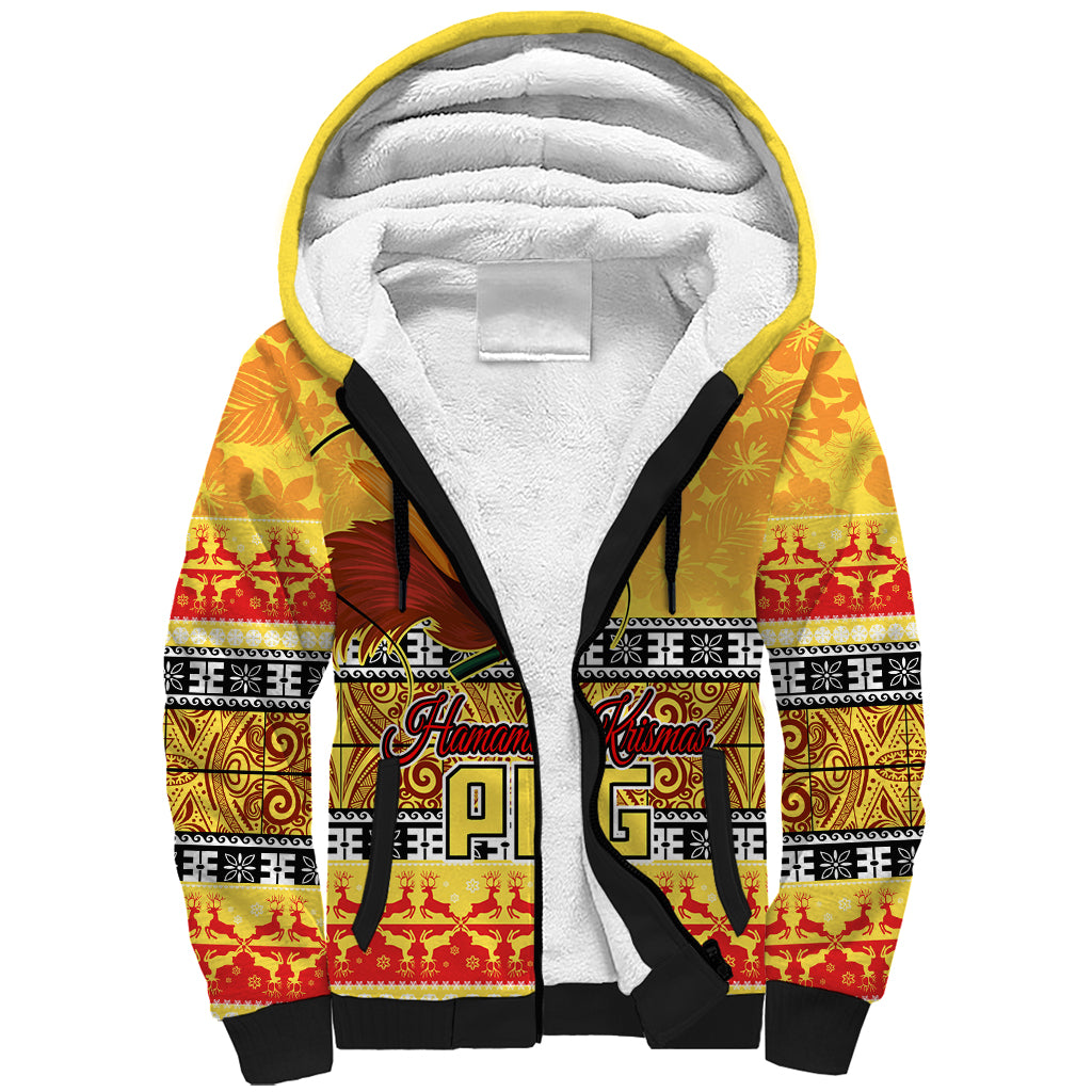 PNG Hamamas Krismas Sherpa Hoodie Papua New Guinea Bird Of Paradise Merry Christmas Gold Style LT9 Unisex Gold - Polynesian Pride