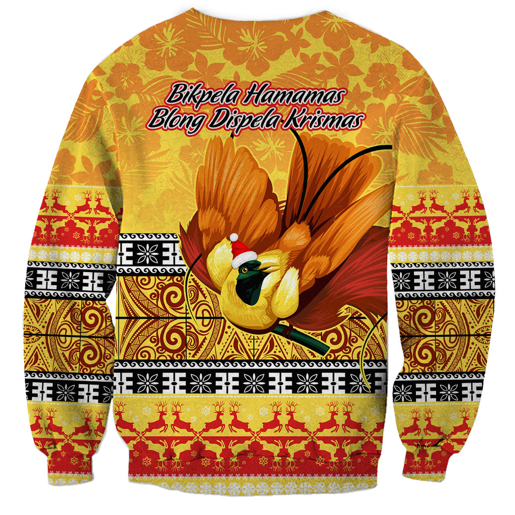 PNG Hamamas Krismas Sweatshirt Papua New Guinea Bird Of Paradise Merry Christmas Gold Style LT9 - Polynesian Pride