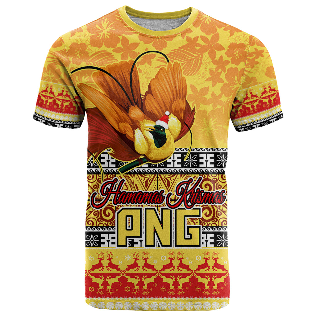 PNG Hamamas Krismas T Shirt Papua New Guinea Bird Of Paradise Merry Christmas Gold Style LT9 Gold - Polynesian Pride